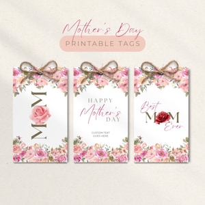 Bewerkbare Moederdagcadeaukaartjes, Moederdagtraktatietag, Happy Mothers Day-tag, moedercadeautag, Moederdag-hangtag, Moederdag afdrukbare tag
