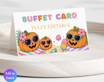 Summerween Birthday Party Food Tent Card Template, Ghost Pool Party, Spooky Summer, Halloween Pool Kids Costume Party, Instant Download