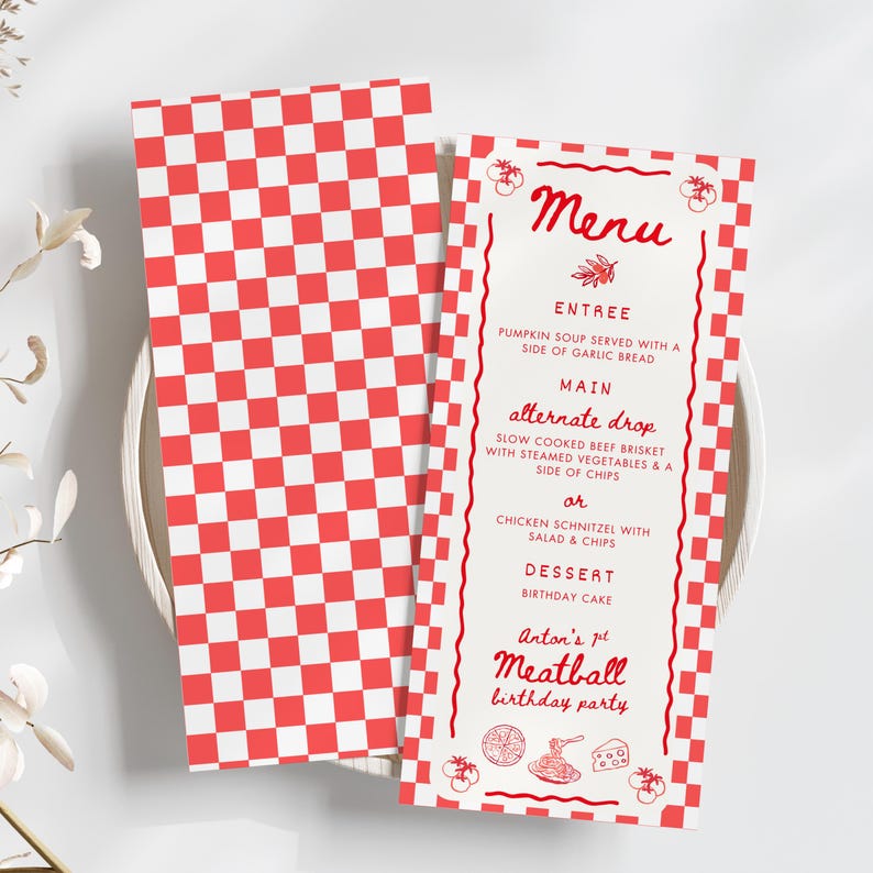 Our Little Meatball First Birthday Party Menu Template, Editable ...