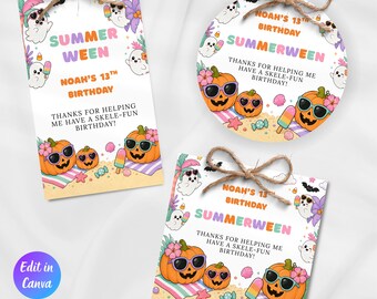Summerween Pool Party Favor Tags Template, Summerween 13th Birthday Party Decor, Ghost Pool Party Tags, Spooky Summer, Instant Download