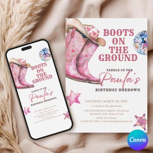 Editable Boots on the Ground Birthday Invitation, Western Hoedown Birthday Party Invitation, 30th Birthday Invite, Cowgirl Birthday Evite