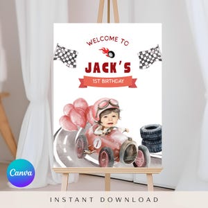 Fast One Birthday Welcome Sign: Race Car Party Decor (Digital Download, 16x20/18x24 Template)