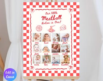 Modello per poster fotografico del primo compleanno della nostra piccola polpetta, decorazioni italiane modificabili per il primo compleanno, tema pasta italiana Holi Cannoli