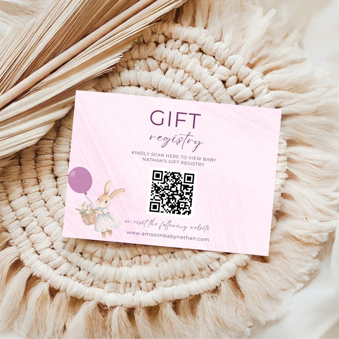 Easter Bunny Birthday QR Code Gift Registry Card, Gift Registry QR Code ...