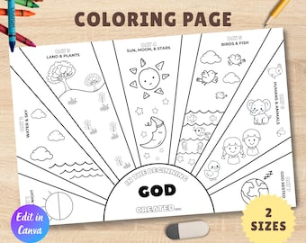 Pagina da colorare sulla creazione, tovaglietta per attività sulla creazione, attività per la scuola domenicale per bambini, tovaglietta da colorare per la scuola domestica, download immediato