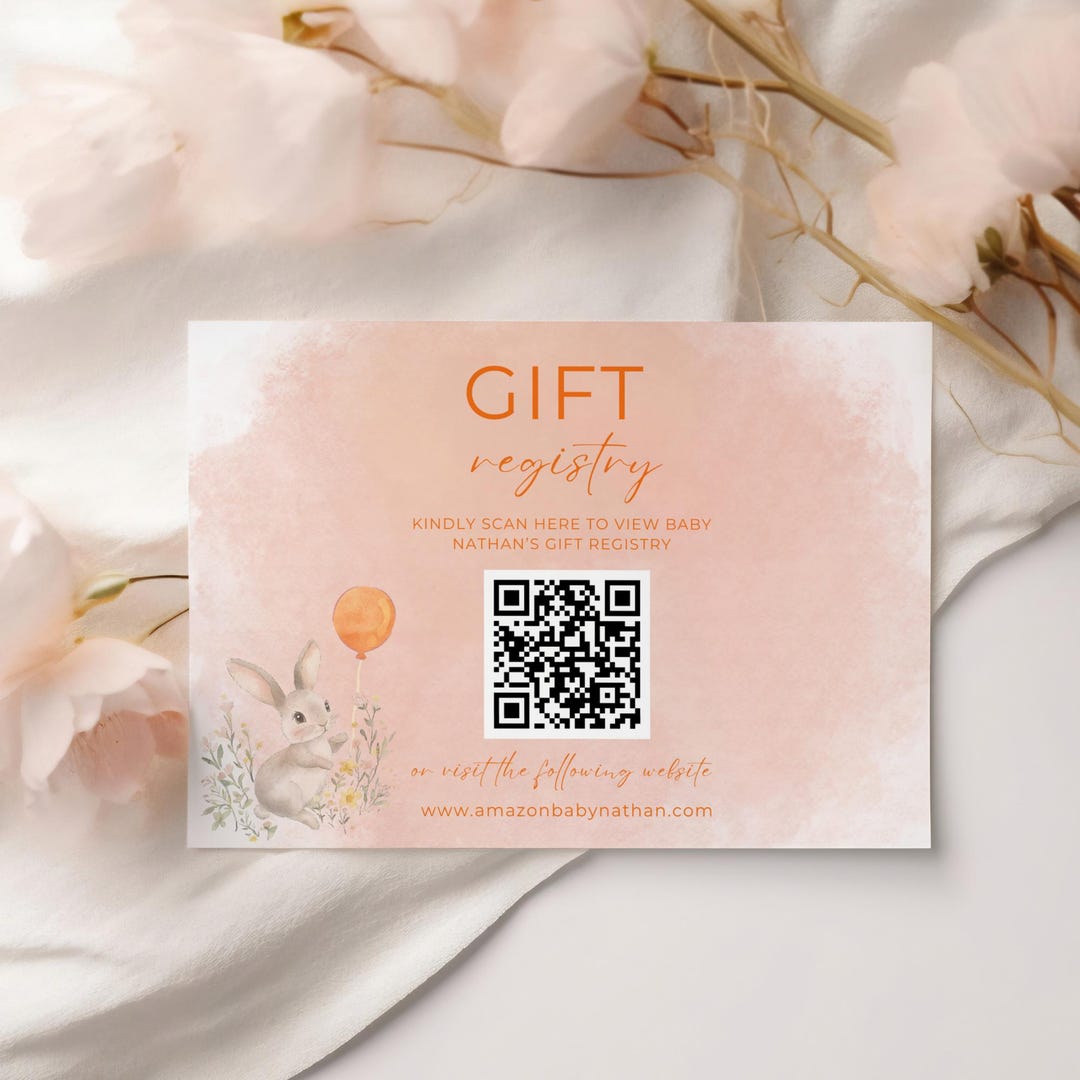 Easter Bunny Birthday QR Code Gift Registry Card, Gift Registry QR Code ...