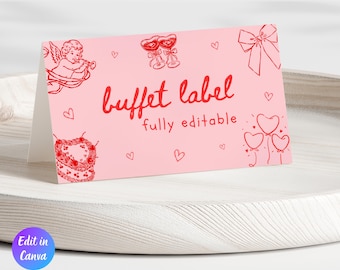 Hand Drawn Galentine's Party Food Tent Card, Valentines Day Party, Girls Night Party Food Label, Valentine's Brunch Label, Instant Download