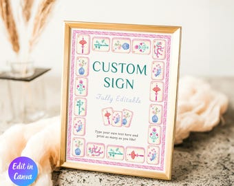Mahjong Custom Sign Template, Editable Girls Game Night Custom Sign, Printable Mahjong Party Sign, Instant Download, Canva Template