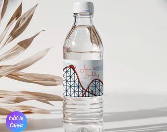 Editable Rollercoaster Theme Park Amusement Birthday Water Bottle Label, Roller Coaster Party Label, Printable Template, Instant Download
