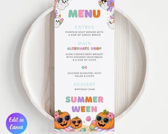 Editable Summerween Pool Party Food Menu Template, Summerween 13th Birthday Party, Ghost Pool Party Menu, Spooky Summer, Instant Download