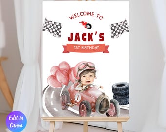 Fast One Birthday Welcome Sign Template, Fast One Birthday Decor, Race Car Welcome Sign, Editable 1st Birthday Boy Party Decoration