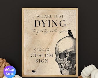 Vintage Halloween Party Custom Sign Template, Printable Halloween Party Sign for Adults, Halloween Party Decors, Instant Download