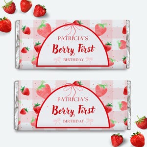Berry First Birthday Candy Bar Wrapper Template, Berry First Birthday Decorations, Berry 1st Birthday, Strawberry Birthday, Instant Download