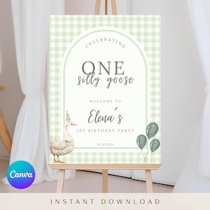 One Silly Goose Birthday Welcome Sign, Silly Goose Theme Party, One Silly Goose Birthday Decorations, Canva Template, Instant Download