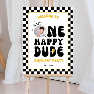 Printable Birthday Sign with One Happy Dude Theme, Retro One Happy Dude Birthday Welcome Sign, Printable Welcome Sign, Instant Download, OHD
