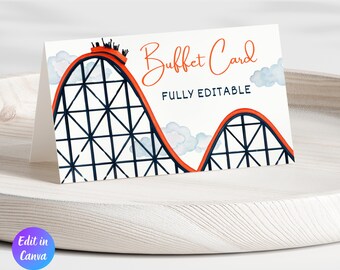 Editable Rollercoaster Theme Park Amusement Birthday Buffet Label, Roller Coaster Party Food Tent Card, Printable Template, Instant Download