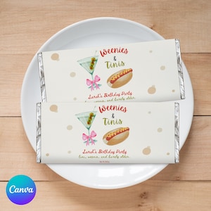 Editable Weenies and Tinis Chocolate Bar Wrapper, Weenies and Martinis Birthday Decorations, Martini Theme Birthday, Weenies and Tonic Decor