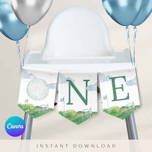 Editable Hole in One Birthday Highchair Banner, Hole in One Birthday Decoration, Golf 1st Birthday, Golf Par-Tee First Birthday Banner