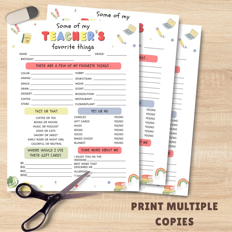 Editable Teacher Favorite Things List, Get to Know Teacher Printable ...