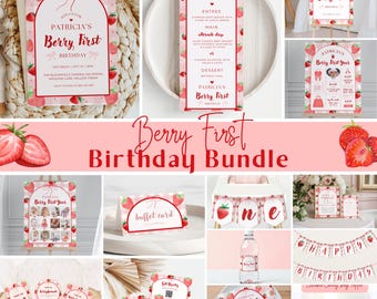 Berry First Birthday Bundle, Strawberry First Birthday Bundle, Berry 1st Birthday Decor, Strawberry Theme Birthday Bundle, Instant Download