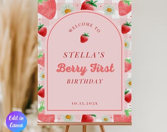 Editable Berry First Birthday Welcome Sign, Berry First Birthday Sign, Berry 1st Birthday, Sweet One Birthday Welcome Sign, Instant Download