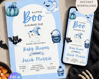 A Little Boo Is Almost Due Baby Shower Invitation Template, Halloween Baby Shower Invitation, Cute Ghost Little Boo Is Almost Due