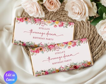 Threenage Dream Birthday Party Chocolate Bar Wrapper, Girl 3rd Birthday Decor, Little Miss Threenager Candy Bar Wrapper, Instant Download