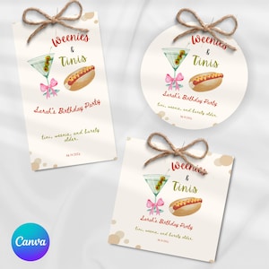 Weenies and Tinis Favor Tags Template, Weenies and Martinis Birthday Theme, Martini Theme Birthday Tags, Weenies and Tonic Favor Tags