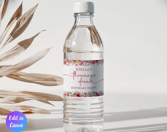 Threenage Dream Birthday Party Water Bottle Label Template, Girl 3rd Birthday Party, Little Miss Threenager Decor, Instant Download