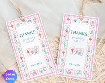 Editable Mahjong Favor Tags, Editable Girls Game Night Tags, Printable Mahjong Party Favors, Instant Download, Canva Template