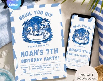 Bruh you in? Summerween Invitation Template, Bruh Pool Party Birthday, Summer Pool Party,Tween Boy Birthday,Summerween Pool Party Invitation