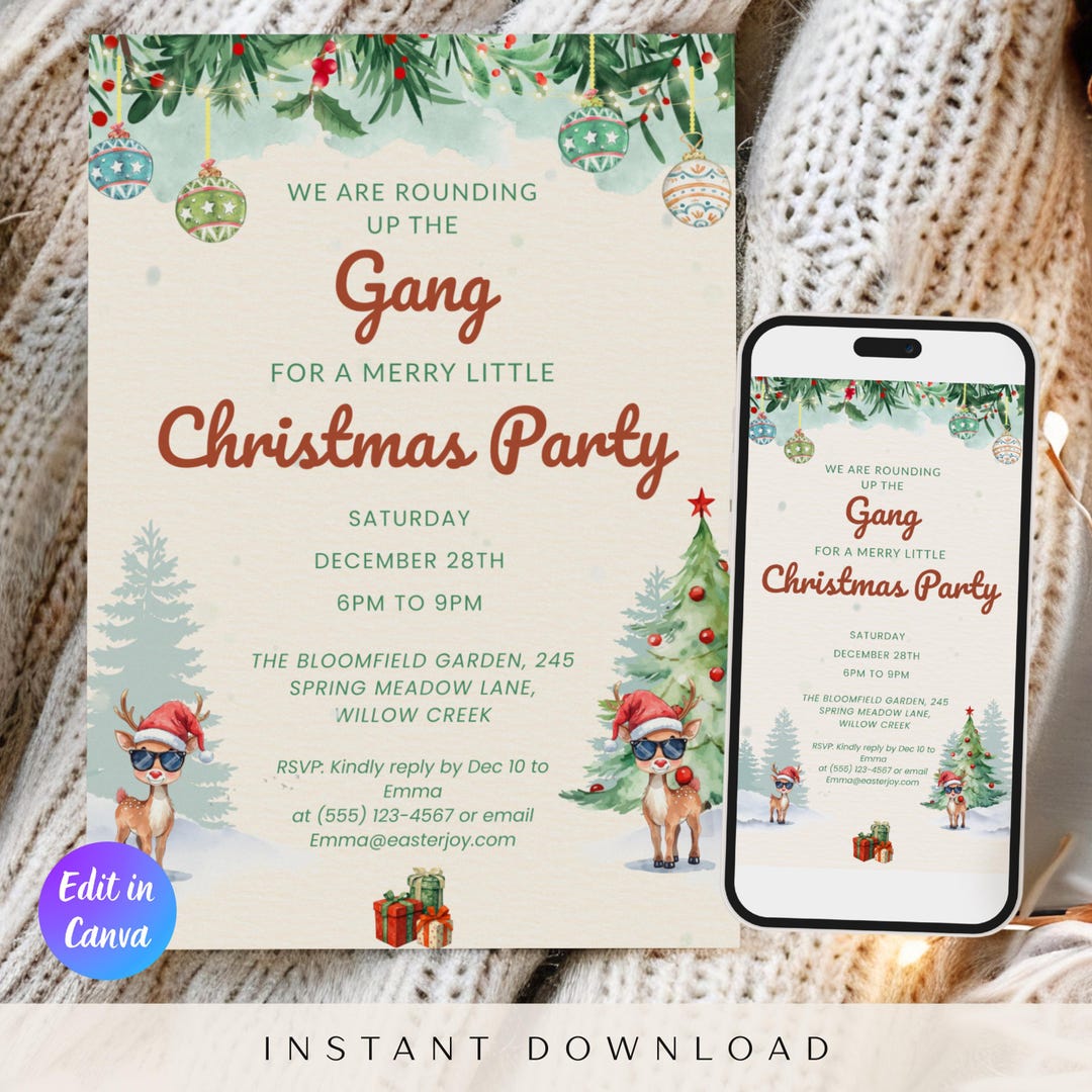 Reindeer Christmas Party Invitation Template, We're Rounding up the ...