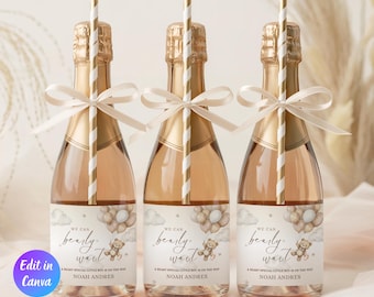 Modello di etichetta per mini champagne per baby shower a tema orso, modello per baby shower a tema orso, modello per baby shower a tema orso, modello per baby shower a tema orso