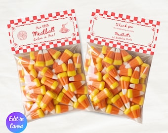 Decorazione per sacchetti di dolcetti per la festa del primo compleanno della nostra piccola polpetta, decorazioni italiane per il primo compleanno, tema Holi Cannoli Pasta Italiana, decorazione per sacchetti di caramelle