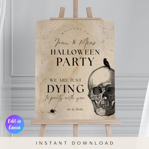 Plantilla de cartel de bienvenida vintage para fiesta de Halloween, cartel imprimible para adultos, decoración para fiesta de Halloween, descarga instantánea