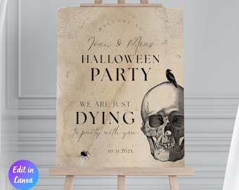 Vintage Halloween Party Welcome Sign Template, Printable Halloween Party Sign for Adults, Halloween Party Decors, Instant Download