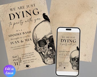Vintage Halloween Invitation Template, Halloween Party Invitation, Printable Halloween Invite for Adults, Canva Template, Instant Download