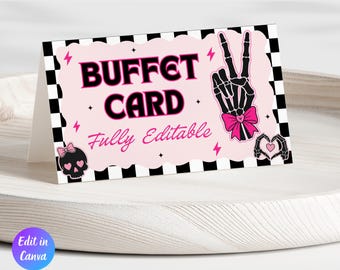 Bad Two the Bone Birthday Food Tent Card Template, Editable Food Sign, Two Cool 2nd Birthday Girl Party, Pink Bad Bone Canva Template