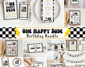 One Happy Dude 1st Birthday Bundle, Retro One Happy Dude First Birthday Party Decorations, Printable One Happy Dude, Canva Template, OHD