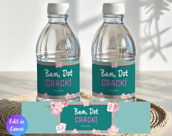 Mahjong Water Bottle Label Template, Editable Girls Game Night Water Label, Printable Mahjong Party Sign, Instant Download, Canva Template