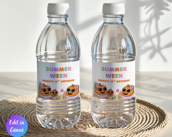 Editable Summerween Pool Party Water Label, Summerween 13th Birthday Party, Ghost Pool Party Decor, Spooky Summer, Instant Download