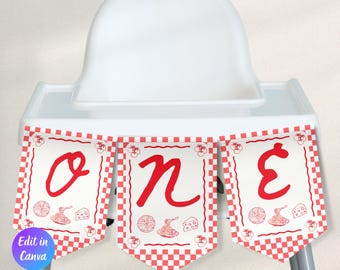 Il nostro piccolo batuffolo di carne per il primo compleanno, striscione per seggiolone, decorazioni italiane modificabili per il primo compleanno, tema pasta italiana Holi Cannoli