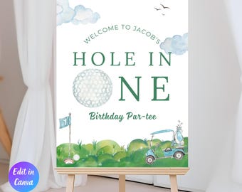 Hole In One Birthday Welcome Sign, Golf First Birthday Entrance Sign, Hole In One Decor, Golf Birthday Party Decoration, Instant Download