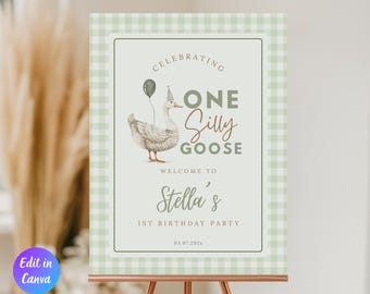 One Silly Goose Birthday Welcome Sign Template, Silly Goose Theme Party, One Silly Goose Decorations, Entrance Sign, Instant Download