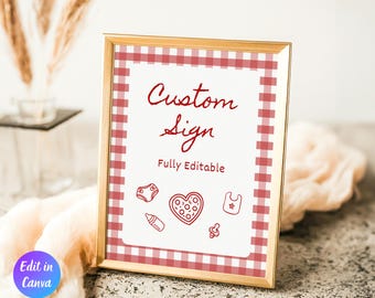 Special Delivery Pizza Baby Shower Custom Sign Template, Red White Gingham, Hand Drawn Italian Style, Baby Shower Sign, Instant Download