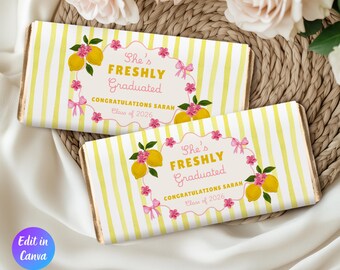 Freshly Graduated Chocolate Bar Wrapper Template, Lemon Graduation Citrus Grad Theme, Class of 2026 Canva Template, Instant Download
