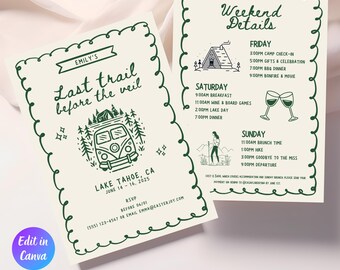 Camp Bachelorette Party Invitation Template, Camp Bach Invite, Camp Bachelorette Decor, Travel Itinerary Camp Bach Invite, Instant Download