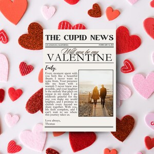 Valentine&#39;s Day Newspaper Template, Valentines Day Gift, Will You Be My Valentine, Valentines Canva Template, Newspaper Valentines Day Card