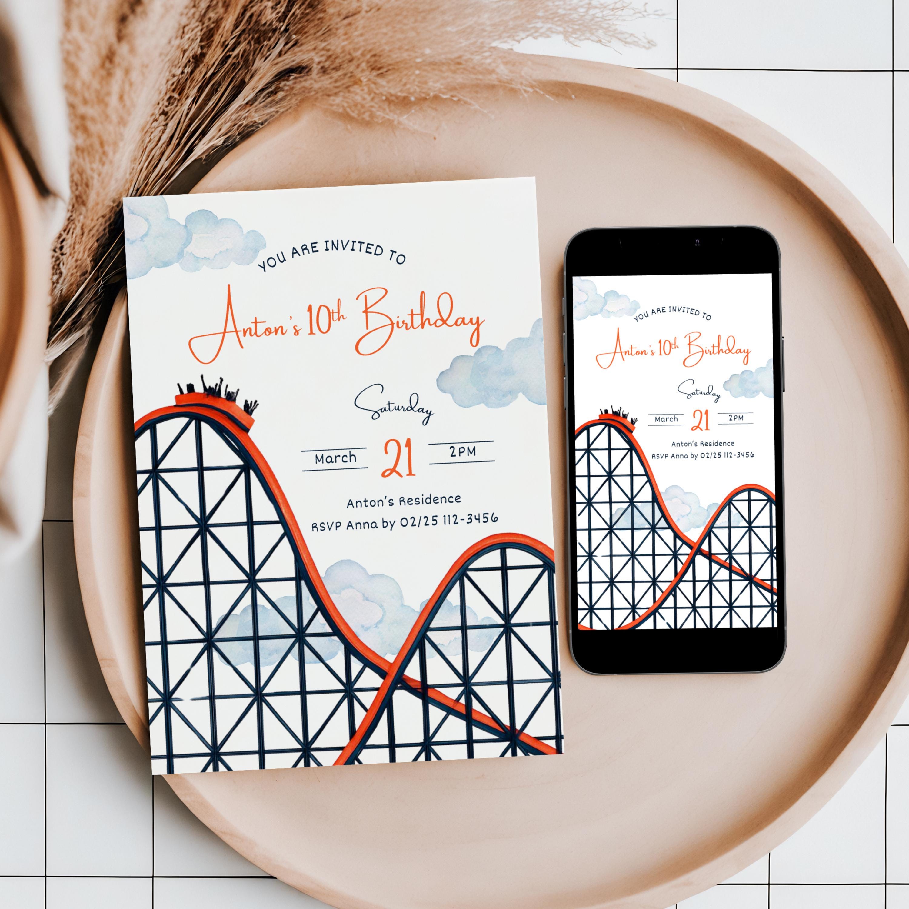 Editable Rollercoaster Theme Park Amusement Birthday Party Favor Tags ...