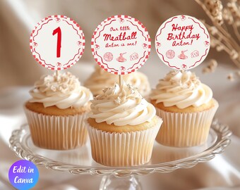 Decorazione per cupcake per la festa del primo compleanno della nostra piccola polpetta, decorazione italiana modificabile per il primo compleanno, tema pasta italiana Holi Cannoli, decorazione per torta